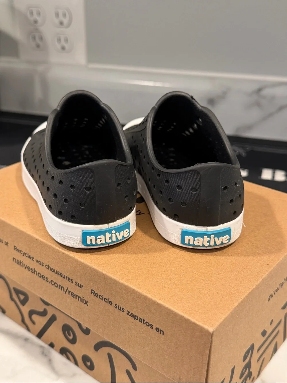 Native Jefferson Kids Water Shoes in Black and White